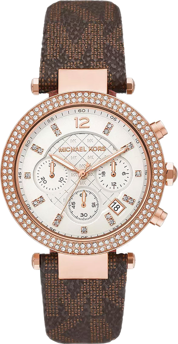 Michael Kors Parker Chronograph White Dial Brown Leather Strap Watch For Women - MK6917