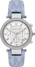 Michael Kors Parker Silver Dial Blue Leather Strap Watch For Women - MK6936
