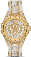 Michael Kors Raquel Three Hand Crystals Gold Dial Gold Steel Strap Watch For Women - MK7398