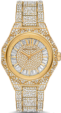 Michael Kors Raquel Three Hand Crystals Gold Dial Gold Steel Strap Watch For Women - MK7398
