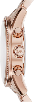 Michael Kors Ritz Chronograph Rose Gold Dial Rose Gold Steel Strap Watch For Women - MK6485