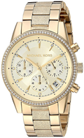 Michael Kors Ritz Chronograph Gold Dial Gold Steel Strap Watch For Women - MK6597