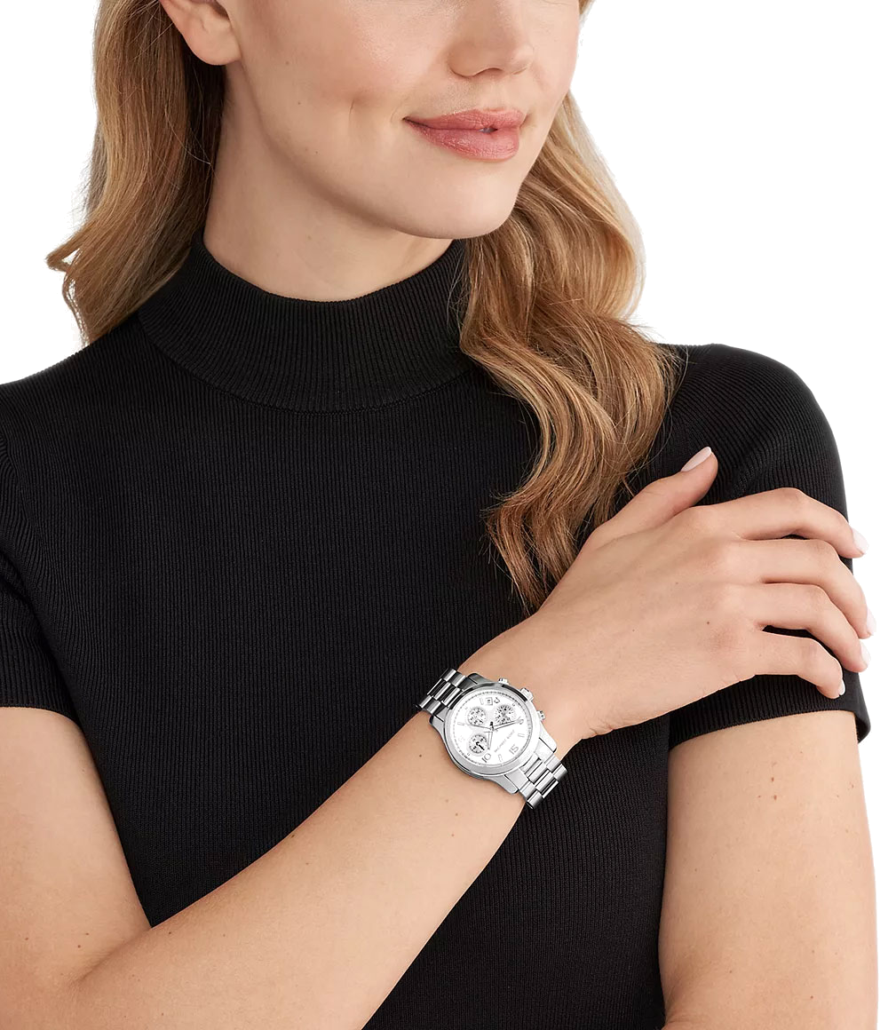 Michael Kors Runway Chronograph Silver Dial Silver Steel Strap Watch For Women - MK7325
