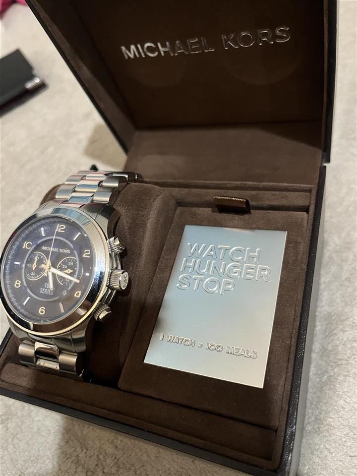 Michael Kors Stop Hunger Chronograph Blue Dial Silver Steel Strap Watch for Men - MK8314