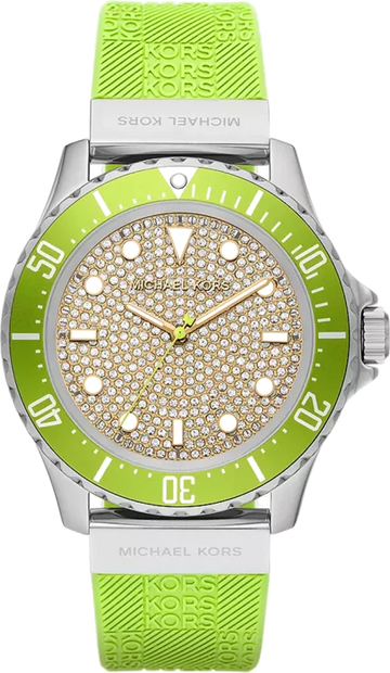 Michael Kors Everest Three Hand Crystals Silver Dial Green Silicone Strap Watch For Women - MK7360