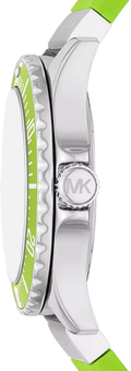 Michael Kors Everest Three Hand Crystals Silver Dial Green Silicone Strap Watch For Women - MK7360