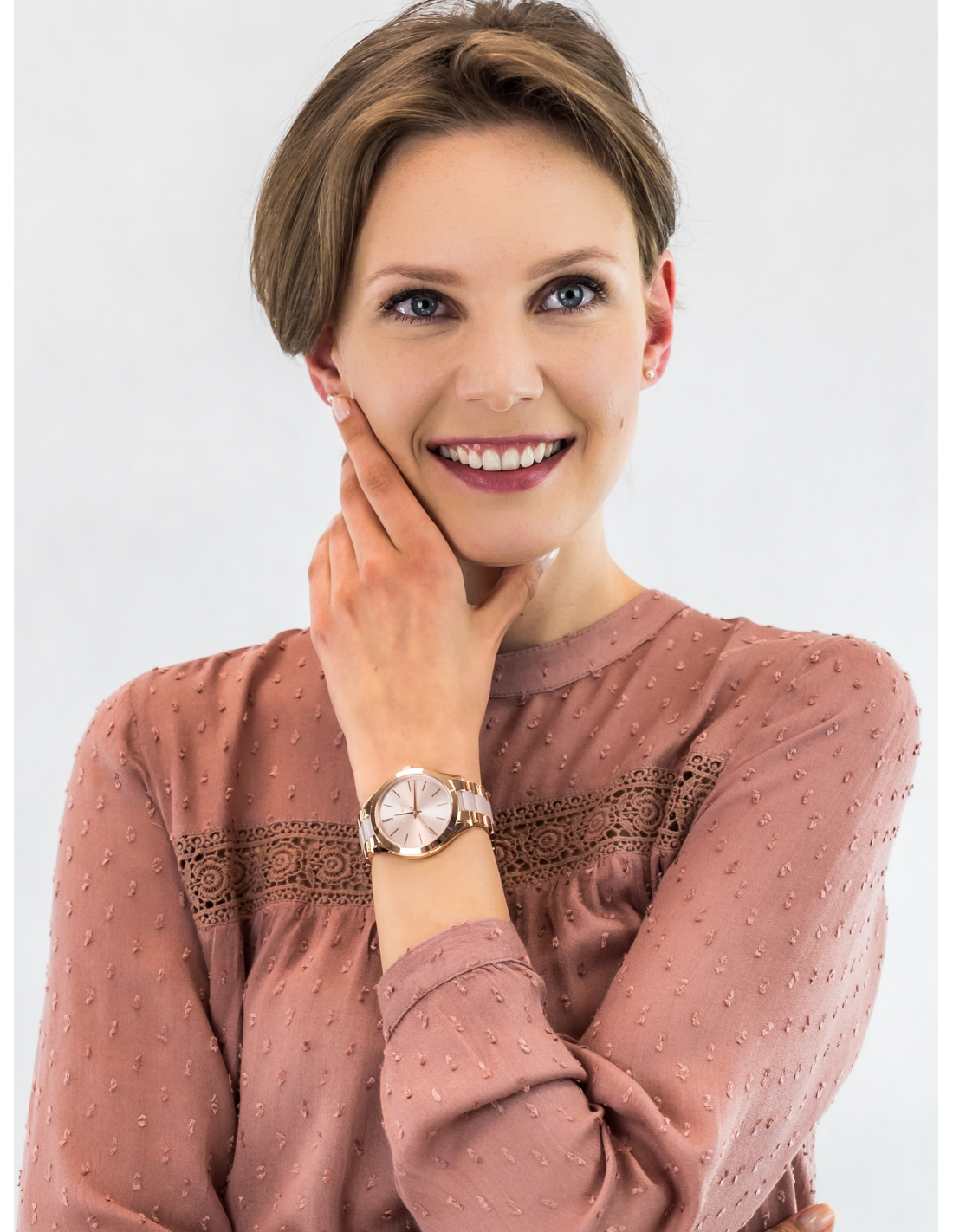 Michael Kors Slim Runway Rose Gold Dial Two Tone Steel Strap Watch for Women - MK4294