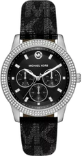 Michael Kors Tibby Chronograph Black Dial Black Leather Strap Watch For Women - MK2976