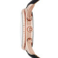 Michael Kors Lexington Chronograph Rose Gold Dial Black Leather Strap Watch For Men - MK8516