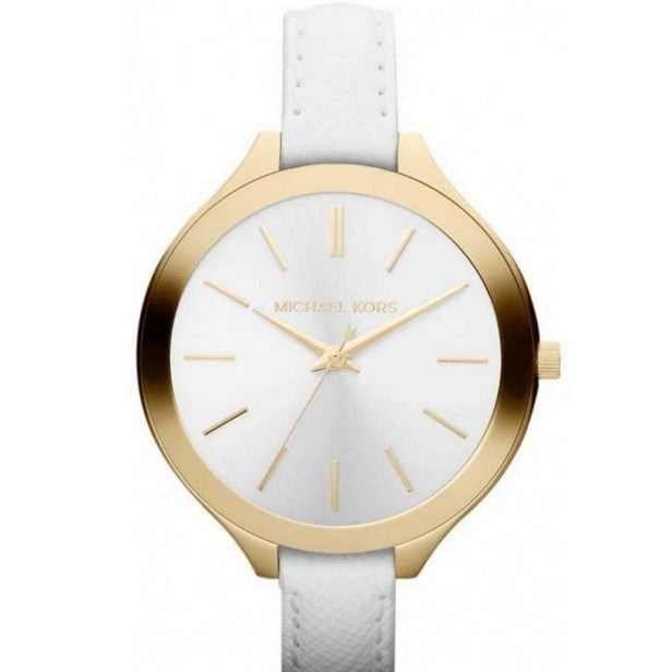 Michael Kors Slim Runway White Dial White Leather Strap Watch For Women - MK2273