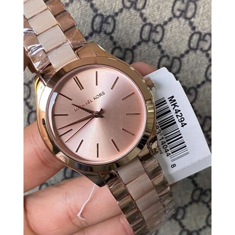 Michael Kors Slim Runway Rose Gold Dial Two Tone Steel Strap Watch for Women - MK4294