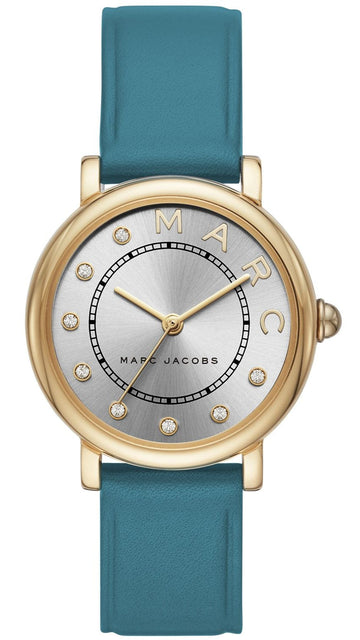 Marc Jacobs Roxy Silver Dial Green Leather Strap Watch for Women - MJ1633