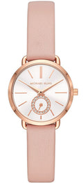 Michael Kors Petite Portia Silver Dial Pink Rubber Strap Watch For Women - MK2735
