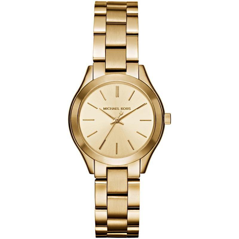 Michael Kors Mini Runway Slim Gold Dial Gold Steel Strap Watch for Women - MK3512