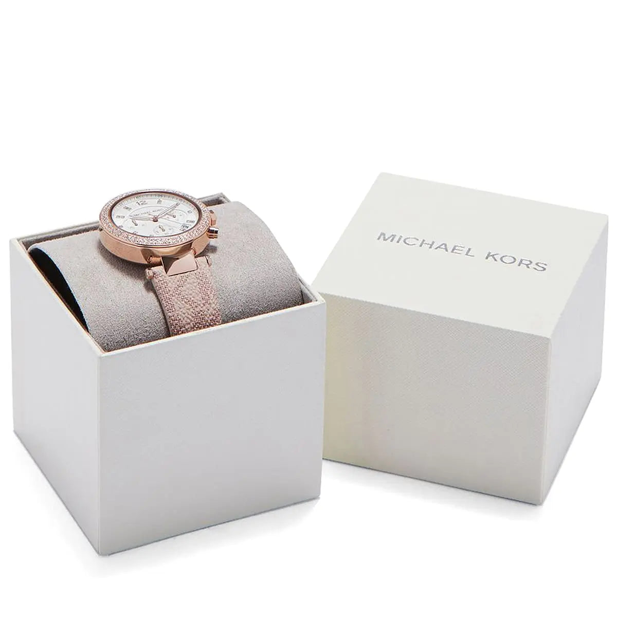 Michael Kors Parker Chronograph White Dial Pink Leather Strap Watch For Women - MK6935