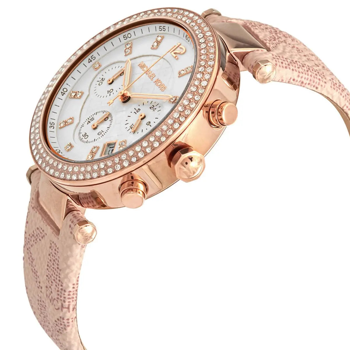 Michael Kors Parker Chronograph White Dial Pink Leather Strap Watch For Women - MK6935