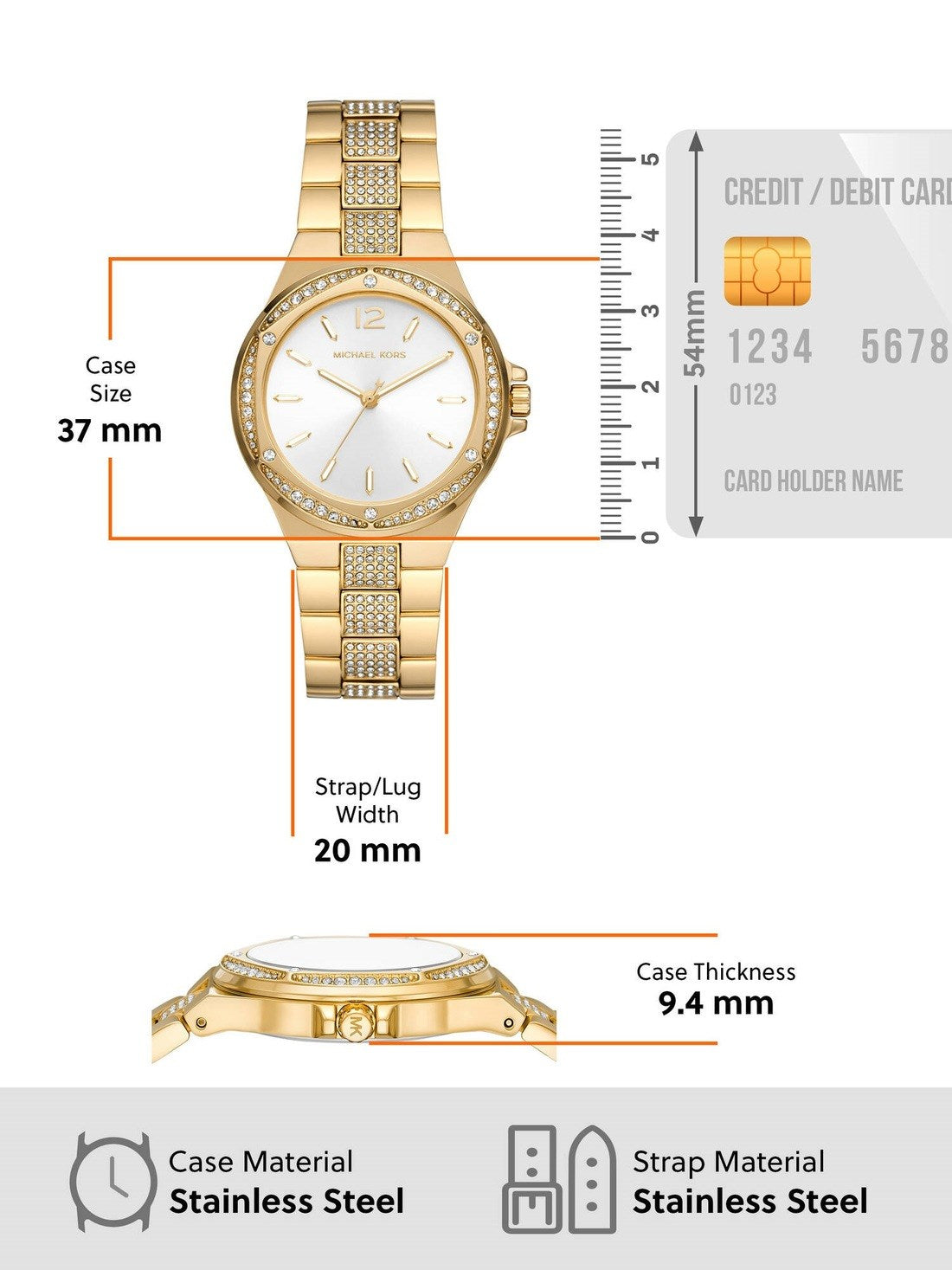 Michael Kors Lenox Three Hand Silver Dial Gold Steel Strap Watch For Women - MK7361