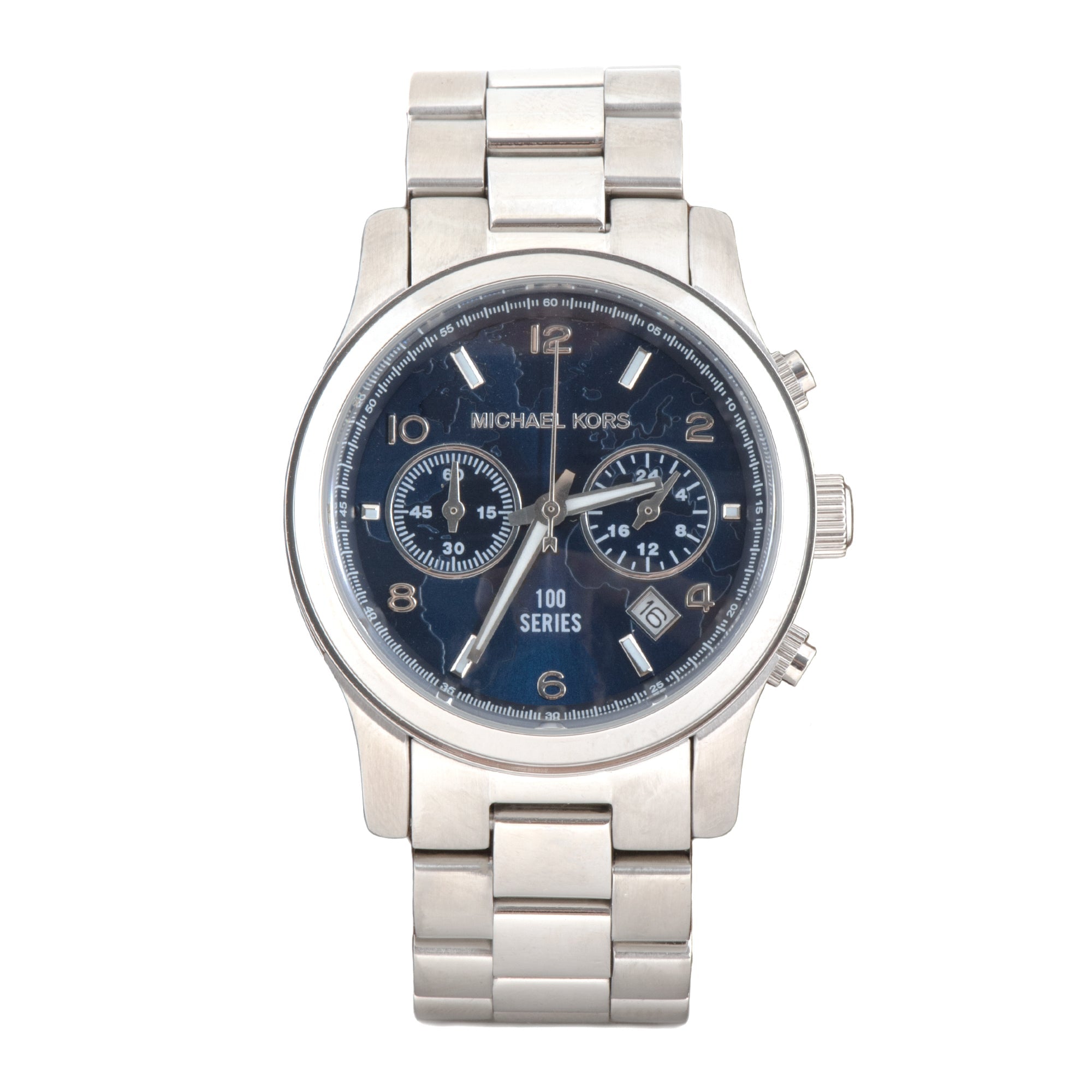 Michael Kors Hunger Stop 100 Series Navy Blue Dial Silver Steel Strap Watch for Women - MK5814