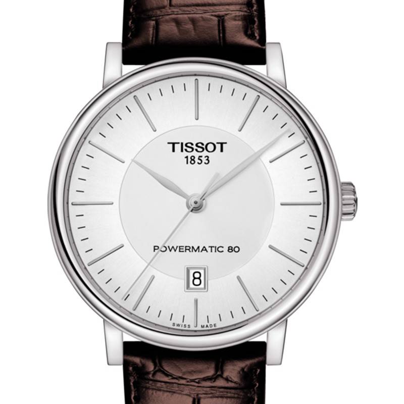 Tissot T-Classic Powermatic 80 Silver Dial Brown Leather Strap Watch For Men - T122.407.16.031.00