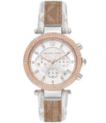 Michael Kors Parker Chronograph White Dial Two Tone Leather Strap Watch For Women - MK6950
