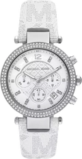 Michael Kors Parker Chronograph White Dial White Leather Strap Watch For Women - MK7226