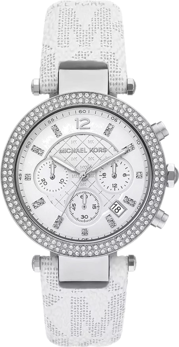 Michael Kors Parker Chronograph White Dial White Leather Strap Watch For Women - MK7226