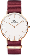 Daniel Wellington Classic Roselyn White Dial Maroon Nylon Strap Watch For Women - DW00100267