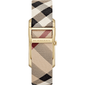 Burberry Pioneer Gold Dial Haymarket Beige Leather Strap Watch for Women - BU9509