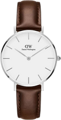 Daniel Wellington Classic Petite White Dial Brown Leather Strap Watch For Women - DW00100239