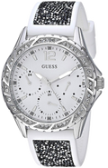 Guess Swirl Quartz Silver Dial White Silicone Strap Watch for Women - W1096L1