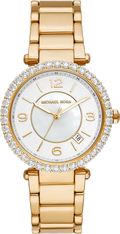 Michael Kors Parker Mother of Pearl White Dial Gold Steel Strap Watch For Women - MK4693