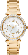 Michael Kors Parker Mother of Pearl White Dial Gold Steel Strap Watch For Women - MK4693