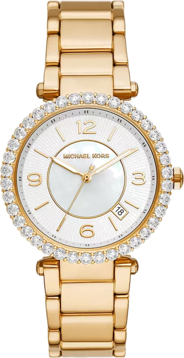 Michael Kors Parker Mother of Pearl White Dial Gold Steel Strap Watch For Women - MK4693