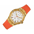 Guess Jet Setter Golden Dial Orange Rubber Watch For Women - W0564L2