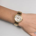Guess Park Ave South Analog White Dial Gold Steel Strap Watch For Women - W0767L2