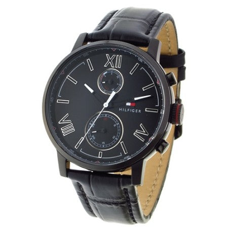 Tommy Hilfiger Aden Chronograph Black Dial Black Leather Strap Watch for Men - 1791310