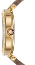 Michael Kors Parker Three Hand Gold Dial Brown Leather Strap Watch For Women - MK2973