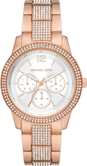Michael Kors Tibby Chronograph White Dial Rose Gold Steel Strap Watch For Men - MK7293