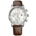 Tommy Hilfiger Kane Chronograph White Dial Brown Leather Strap Watch for Men - 1791400