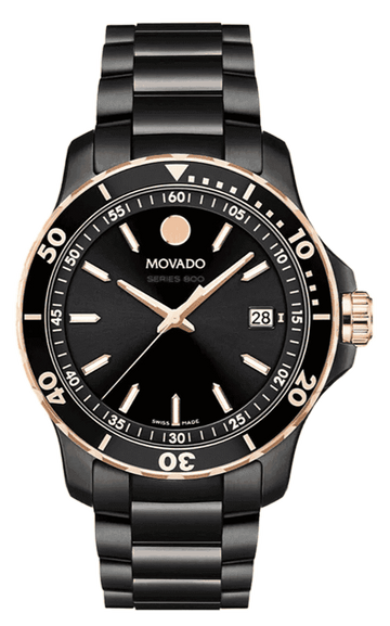 Movado 800 Series Black Dial Black Steel Strap Watch For Men - 2600162