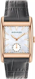 Movado Heritage Mother of Pearl White Dial Grey Leather Strap Watch For Women - 3650051