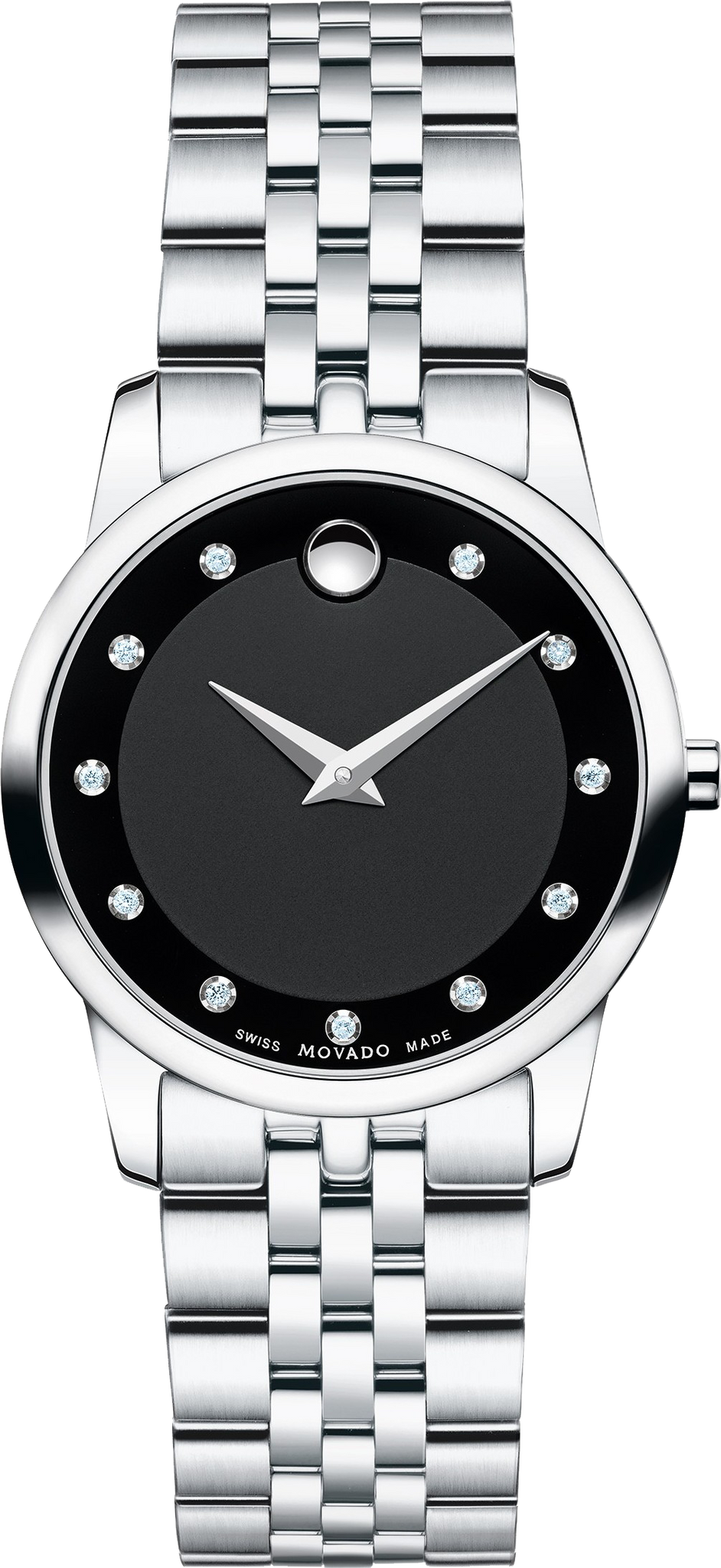 Movado Museum Classic Black Dial Silver Steel Strap Watch For Women - 0606858