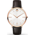 Movado Ultra Slim Silver Dial Brown Leather Strap Watch For Women - 0607093