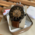Fossil Townsman Automatic Black Dial Brown Leather Strap Watch for Men - ME3155