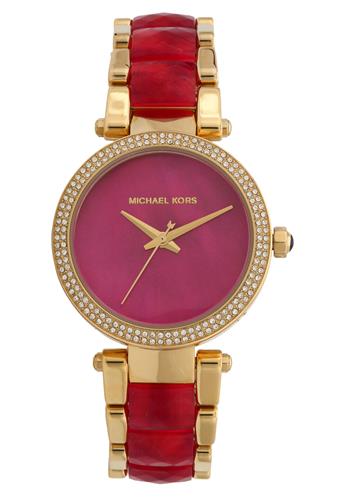 Michael Kors Parker Pink Mother of Pearl Dial Two Tone Steel Strap Watch for Women - MK6490