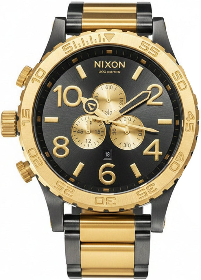 Nixon 51-30 Chrono Black Dial Two Tone Steel Strap Watch for Men - A083-595