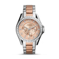 Fossil Riley Multifunction Rose Gold Dial Two Tone Steel Strap Watch for Women - ES4145