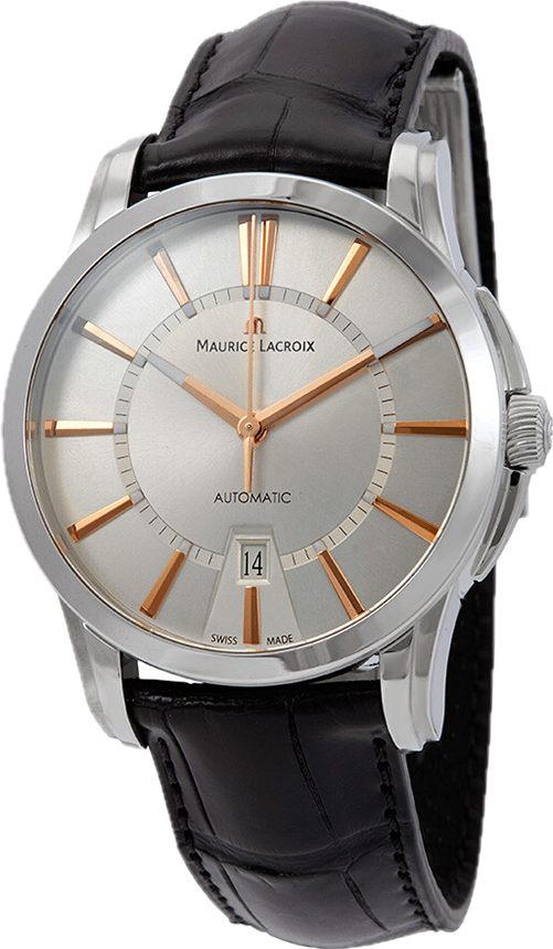 Maurice Lacroix Pontos Silver Dial Black Leather Strap Watch For Men - PT6148-SS001-131
