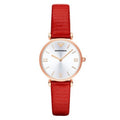 Emporio Armani Gianni T Bar Silver Dial Red Leather Strap Watch For Women - AR1876