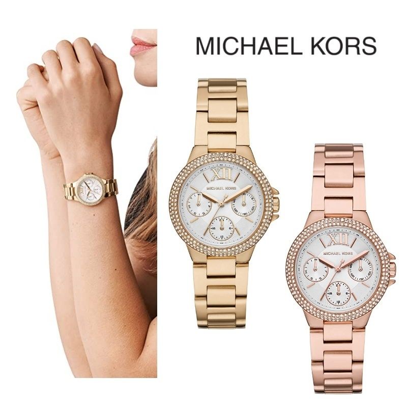 Michael Kors Mini Camille Chronograph White Dial Rose Gold Steel Strap Watch For Women - MK6844